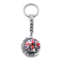 Rotating London Tower Bridge keychain with Union Jack design on silver crescent moon pendant - Jy009037-6
