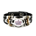 Close-up of multilayer leather bracelet with London Big Ben charm and Union Jack crown - London Crown Pattern Style (JY009041-8)