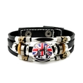 Multilayer leather bracelet featuring London Tower Bridge and Union Jack glass cabochon - Tower Bridge with Flag Style (JY009041-6)
