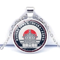 Silver chain necklace with Pagoda Tower Osaka Japan pendant and glass cabochon charm - Japan