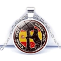 Silver pendant necklace with Madrid Spain flag and bear emblem glass cabochon - Spain Style