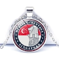 Singapore Merlion Sentosa flag pendant necklace with round glass dome and metal chain - Singapore