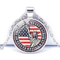Silver necklace with United States flag and Statue of Liberty glass pendant - United States