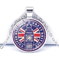 Silver vintage United Kingdom flag necklace with Big Ben tower landmark pendant - United Kingdom