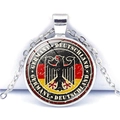 Silver round Germany flag necklace with eagle crest and cabochon glass pendant - Germany Style