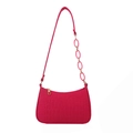 Rose red crocodile embossed crescent underarm bag with gold zipper and resin chain strap - Rose Pink