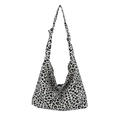 Fashionable leopard print canvas tote bag with large capacity and knotted shoulder strap - White