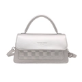 Borsa baguette argento con goffratura a scacchi e dettaglio logo di tendenza moda - Argento