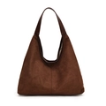 Large brown suede hobo tote bag with vertical stitching and smooth leather handles - Brown