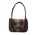 Bolso de hombro retro de lana con estampado clásico de cuadros y hebillas plateadas - Marrón