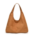 Brown faux suede hobo tote bag with matching leather trim and spacious interior - Brown