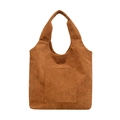Brown corduroy bucket tote bag with spacious front pocket for women daily use - Brown