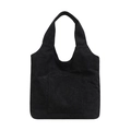 Minimalist black corduroy hobo tote bag with front pocket and large capacity for women - Black
