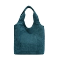 Deep teal corduroy tote bag with front pocket and wide shoulder strap in hobo style - Green