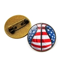 Round basketball brooch pin with American flag design and antique bronze metal back - Bronze-Basketball