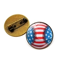 Round baseball badge with American flag pattern and secure pin back clasp detail - Bronze-Baseball
