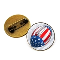American football brooch pin with USA flag pattern and vintage bronze back base - Bronze-Rugby