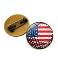 Bronze American flag golf ball lapel pin badge with glass dome and metal back - Bronze-Golf