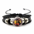 Bracciale Madrid Spagna in pelle intrecciata nera con stemma dell'orso e corbezzolo - Stile Spagna