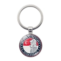 Singapore souvenir keychain with Merlion icon and national flag pendant in silver - Singapore-Merlion