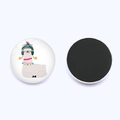 Cute alpaca glass crystal fridge magnet with colorful pattern and black magnetic base - Llama with Green Hat (JY009061-8)