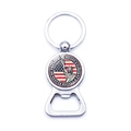 Silver metal bottle opener keychain with Statue of Liberty and USA flag badge - United States