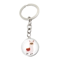 Macro view of a silver metal keychain featuring a cute cartoon alpaca illustration pendant - Red Yellow Saddle Alpaca Style (JY009062-10)