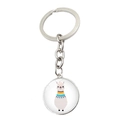 Detailed view of round alloy keychain featuring a cute colorful cartoon llama pendant - Ethnic Collar Alpaca Style (JY009062-9)
