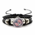 Bracciale multistrato in pelle con ciondolo in vetro Statua della Libertà e USA - Stati Uniti