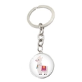 Cute llama keychain with silver round pendant and colorful cartoon alpaca illustration - Geometric Cape Alpaca Style (JY009062-7)