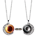 Solar eclipse double-sided rotating crescent moon pendant necklace in silver finish - Double Sided Rotating Solar & Lunar Eclipse Pattern (JY009035-1)