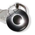 Solar eclipse souvenir keychain with silver metal alloy ring and round black sun pendant - Black and White Gradient Arc (JY009064-2)