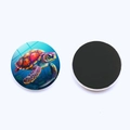 Round 25mm sea turtle crystal glass magnet featuring a colorful sea turtle art illustration - Tropical Sea Turtle Style (JY009029-5)