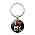 Porte-clés en métal argenté avec pendentif rond I Love My Family sur fond blanc - Base Noire Argentée (Argent-2)