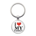Porte-clés en métal argenté avec slogan I Love My Family et un cœur rouge sur fond blanc - Base Blanche Argentée (Argent-1)