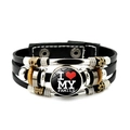 Bracelet rétro en cuir à trois couches avec cabochon 'I Love My Family' et bouton pression - Style 2 (JY009076-2)