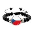 Pulsera ajustable de cuentas con cúpula de vidrio bandera checa y perlas negras mates - República Checa