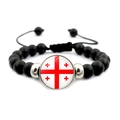 Pulsera de la bandera de Georgia con cuentas negras mates y cuerda ajustable de fútbol - Georgia