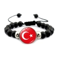 Pulsera ajustable de cuentas negras mate con dije de bandera de Turquía para aficionados - Turquía