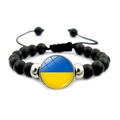Detalle de pulsera de cuentas con bandera de Ucrania y cuentas negras mate ajustables - Ucrania
