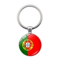 Detailed macro view of Portugal flag keychain pendant with polished silver alloy ring - Portugal Style