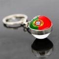 Detailed view of Portugal flag spherical keychain with polished silver metal ring - Portugal Style