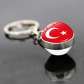 Detailed macro view of a Turkey flag glass keychain with silver metal ring and polished finish - Turkey
