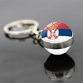 Double-sided glass ball keychain with Serbia flag and emblem for football fans - Serbia