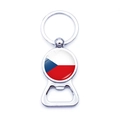 Detailed close-up of a silver metal bottle opener keychain with the Czech Republic flag - Czech Republic
