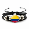 Multilayer braided leather bracelet featuring a glass pendant with the Colombia flag design - Colombia