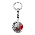 Rotating crescent moon keychain with London Big Ben and red bus glass pendant - London Street View Bus Style (JY009037-5)