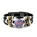 Bracciale multistrato in pelle nera con vetro Big Ben ed elementi in stile britannico - Stile Big Ben Regno Unito (JY009041-2)