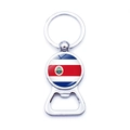 Detailed close-up of Costa Rica flag bottle opener keychain with polished metal finish - Costa Rica