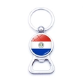 Detailed view of metal bottle opener keychain featuring the Paraguay flag design - Paraguay